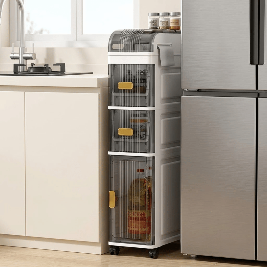 Multi Layer Narrow Gap Storage Organizer with Transparent Drawers