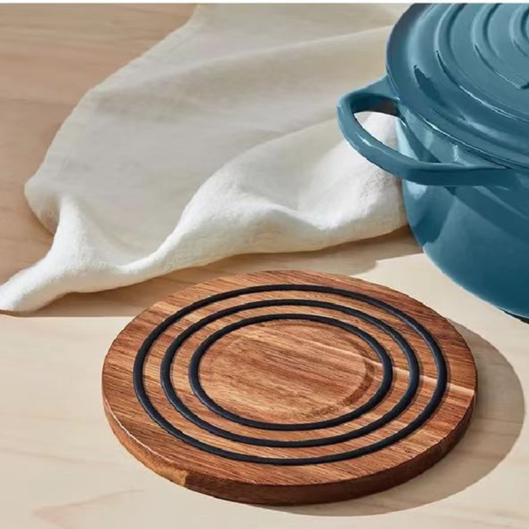 Magnetic Wooden Trivet with Heat Resistant Silicone Rings