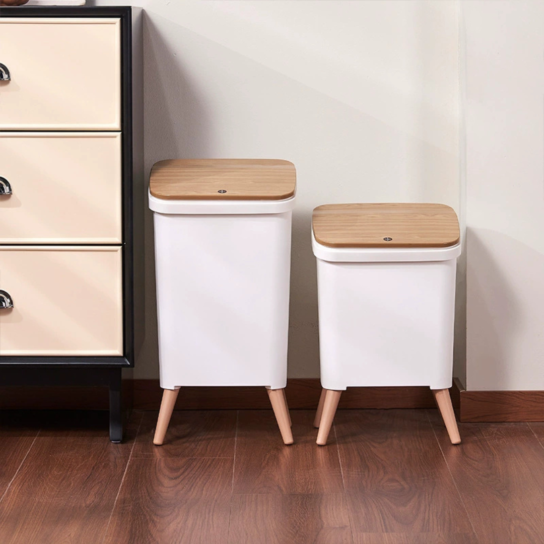 Nordic Style Elevated Push Button Flip Top Dustbin with Lid & Leg