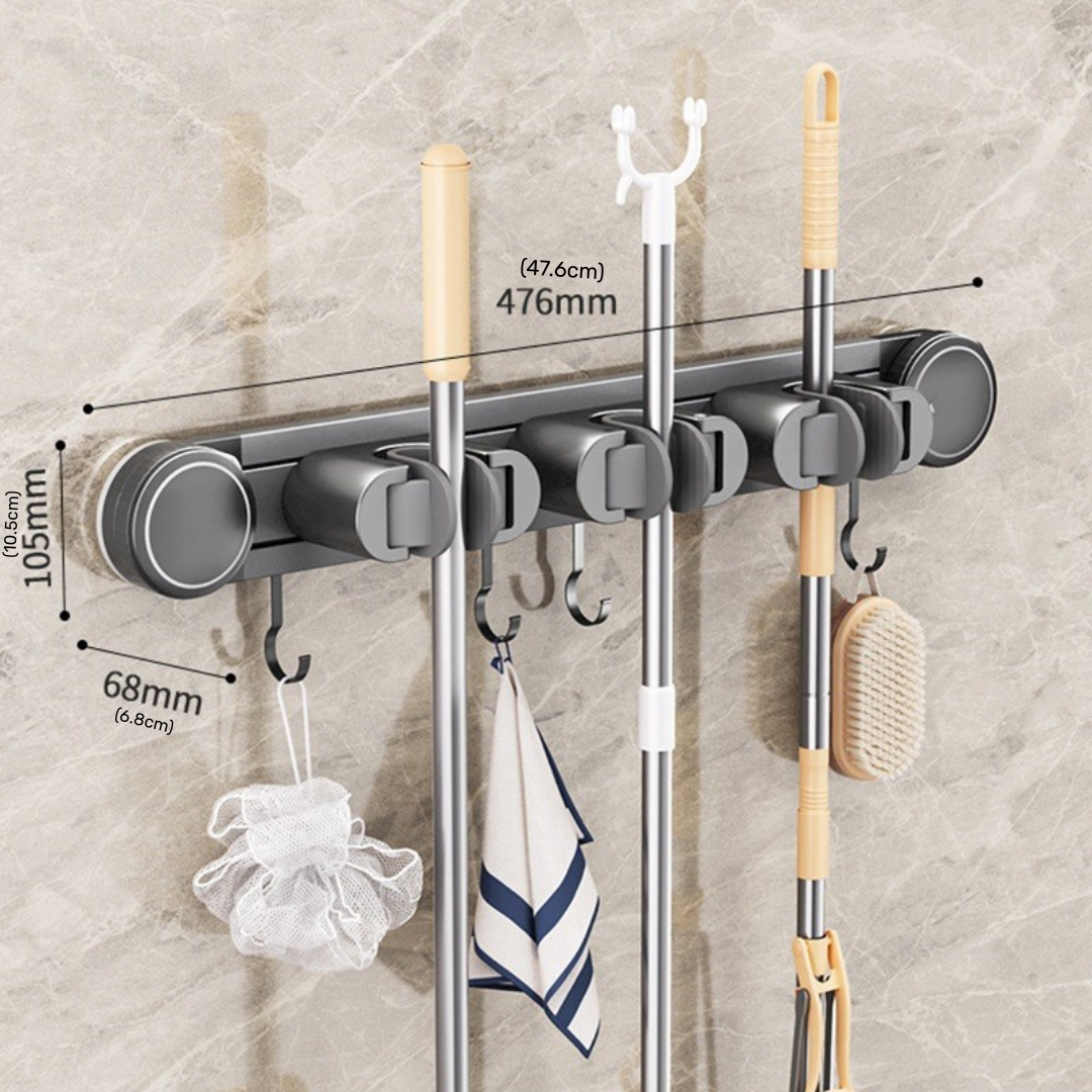 Wall Mounted Sliding Mop and Broom Holder Organizer with Strong Suction Cup