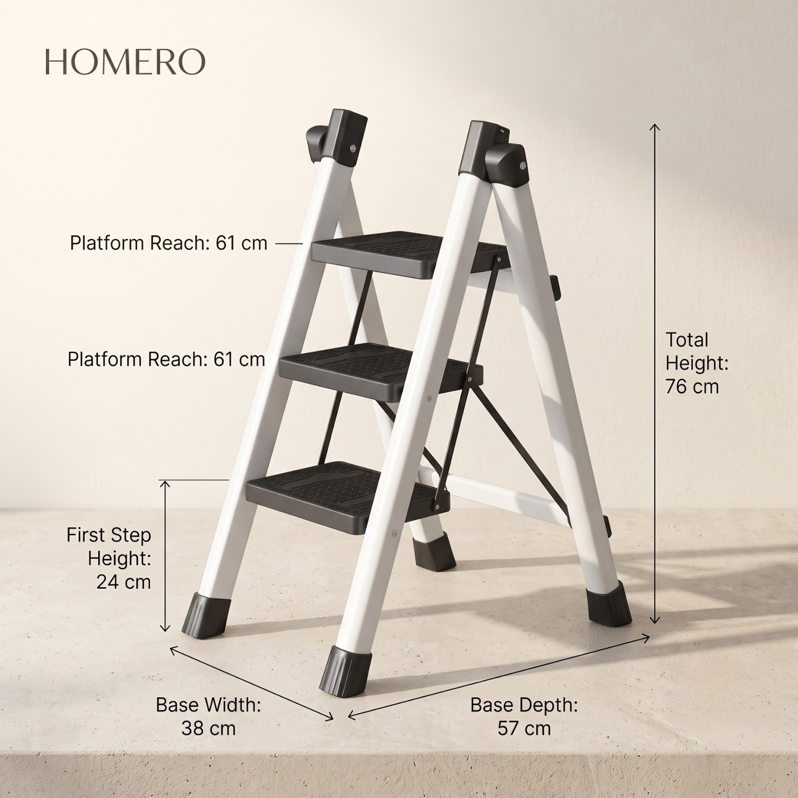 3 Step Folding Ladder with Wide Anti Slip Steps