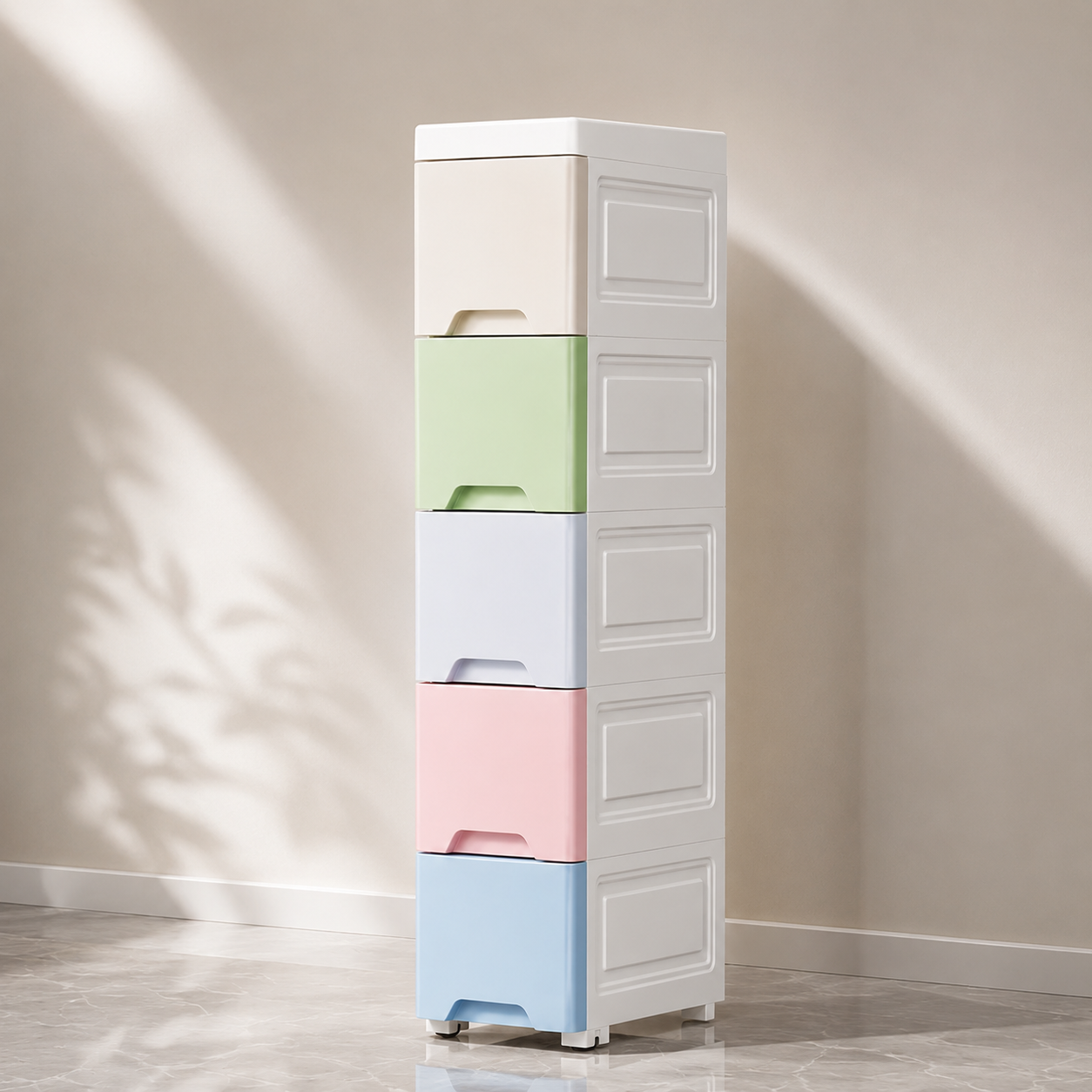 Homero Multi-Purpose Multicolor Slim Storage Cabinet with Wheels