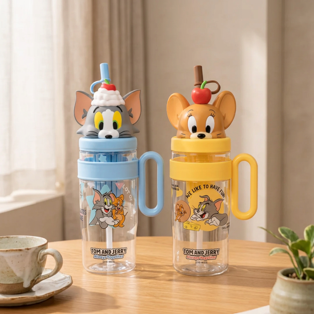 Homero Cute Cartoon Kids Water Bottle with Straw - 1060ml Capacity
