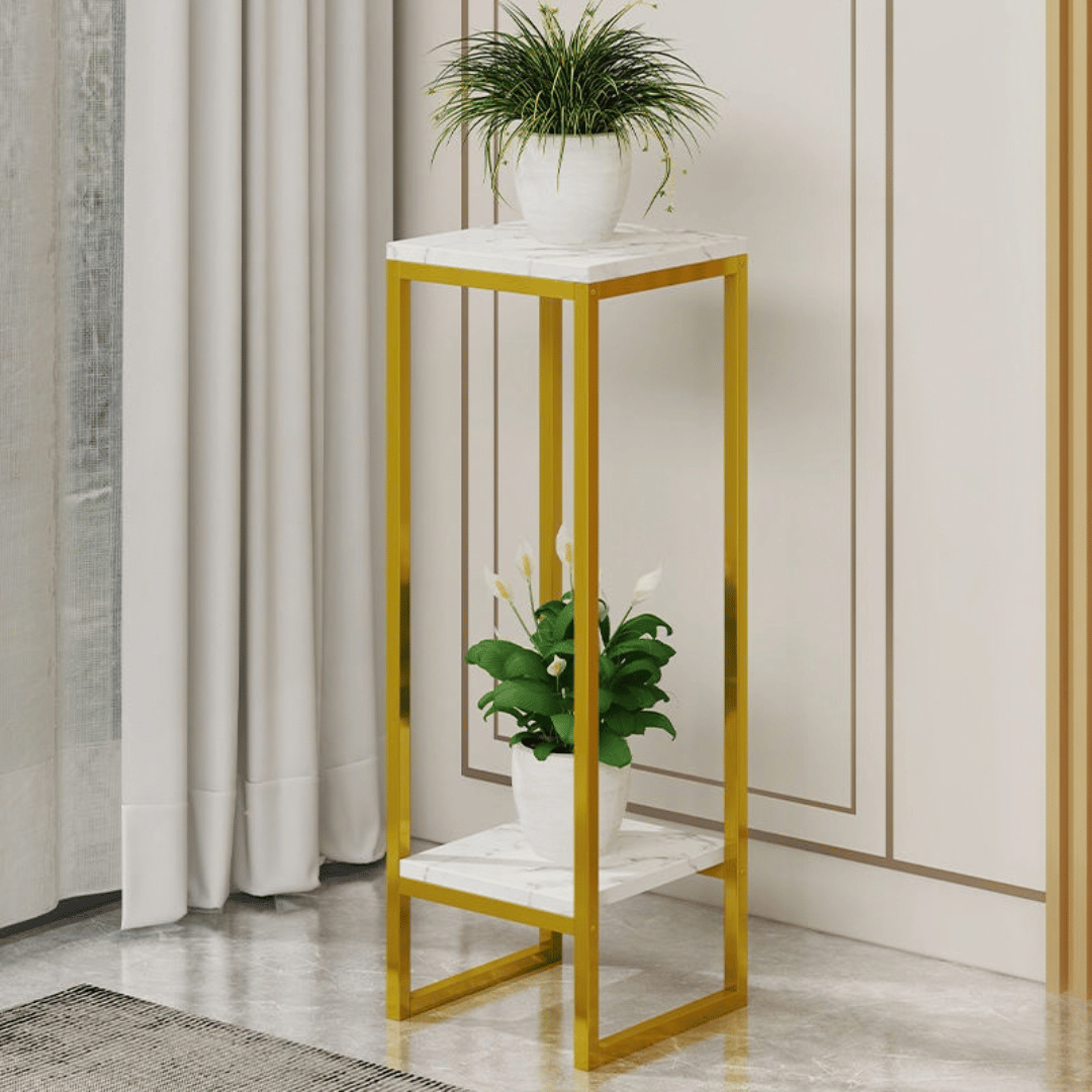 Modern Two Tier Golden White Plant Stand