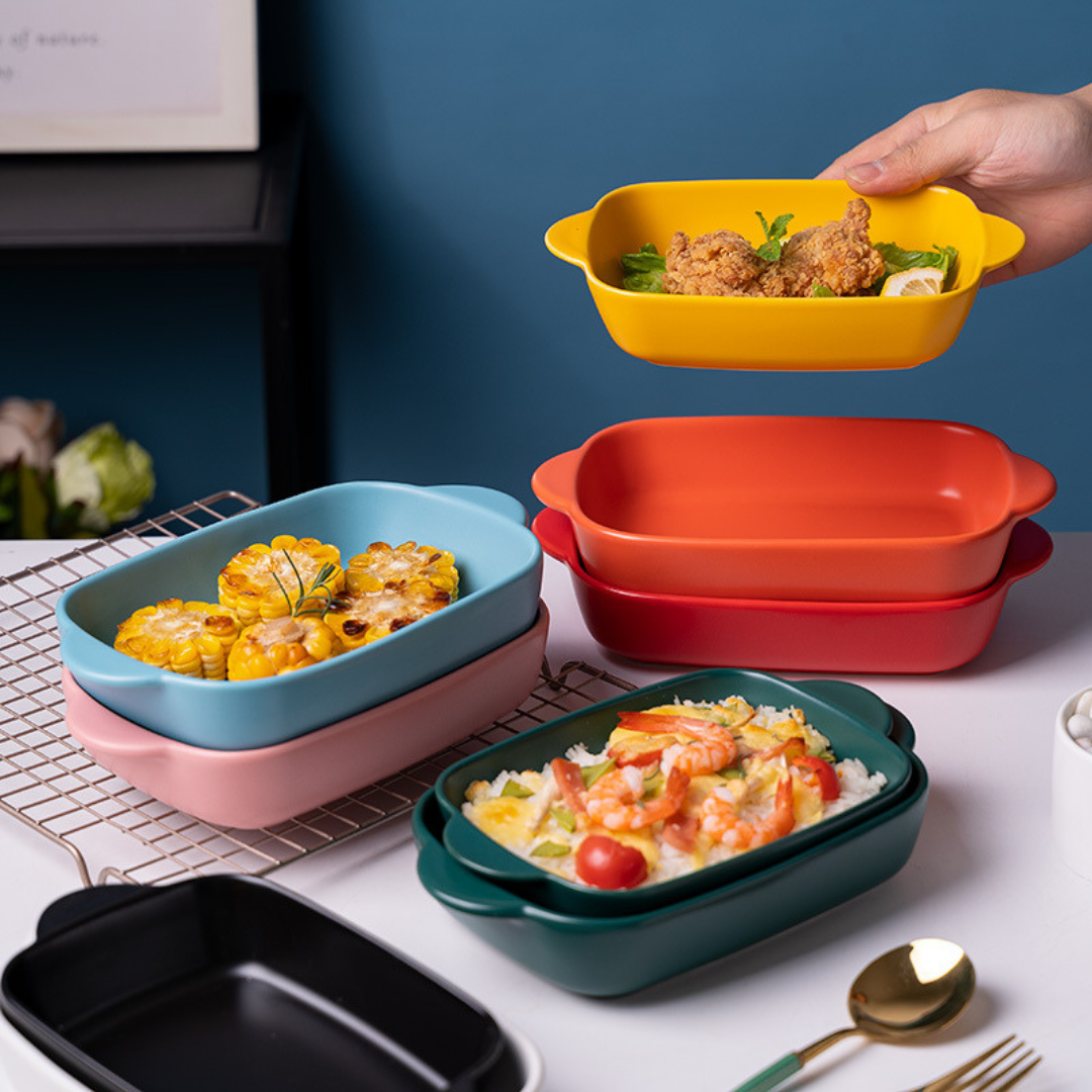 HOMERO Premium Ceramic Multi-Use Serving Tray with Dual Handles