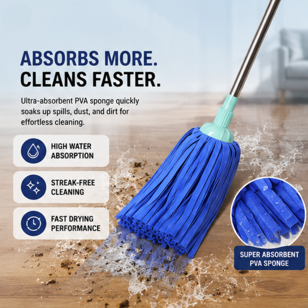Super Absorbent PVA Sponge Mop with Stainless Steel Handle