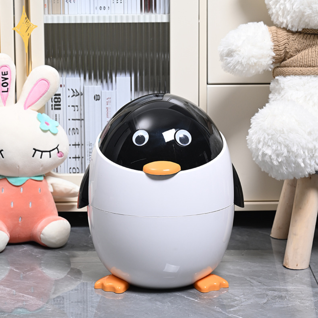 Homero Cute Cartoon Penguin Trash Can with Flip Lid