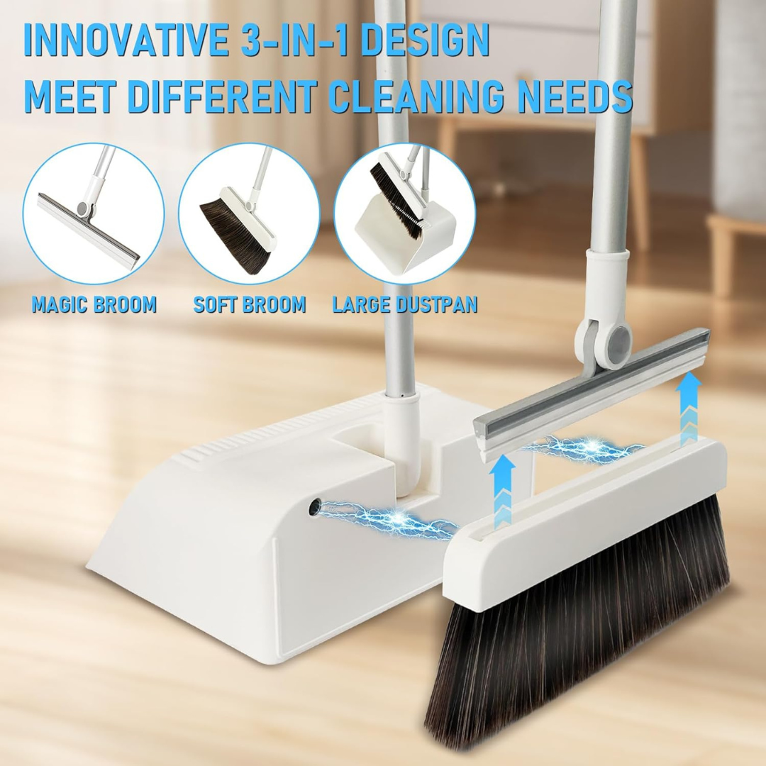 3 in 1 Magnetic 180 Degree Rotating Broom Head Dustpan with Spill Control