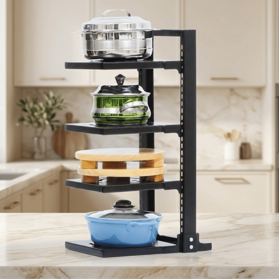 Heavy Duty 4 Tier Adjustable Cookware Storage Rack Pot Pan Organizer