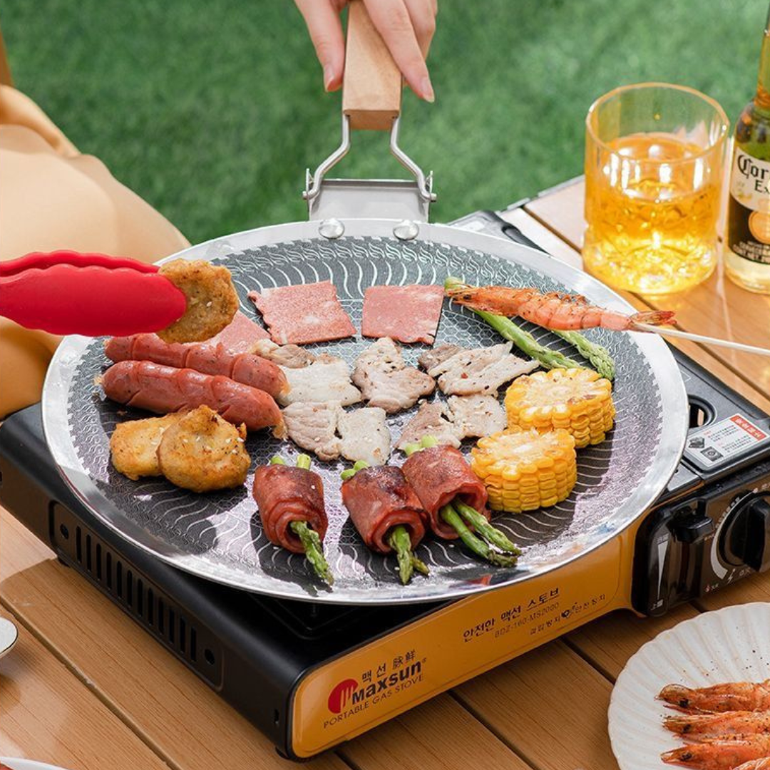 Premium Stainless Steel Honeycomb Finish Foldable Handle Tawa