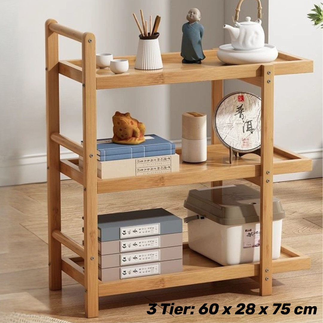 Multipurpose Bamboo Utility Cart Mobile Storage Organizer