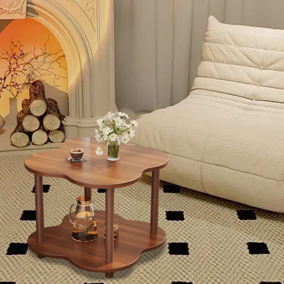 Retro Clover Shape Side Table Double Layer Storage