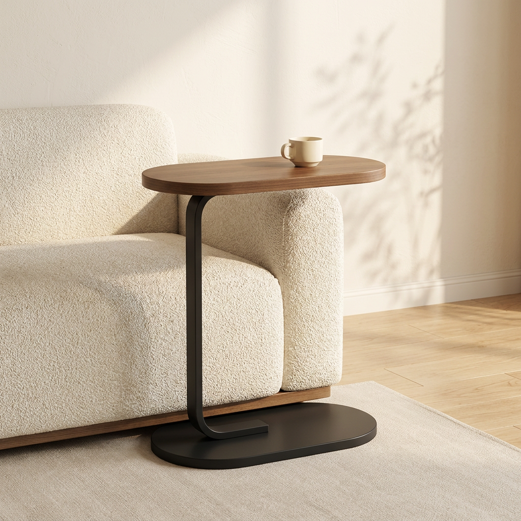 Homero Modern C Shaped Wooden Metal Side Table