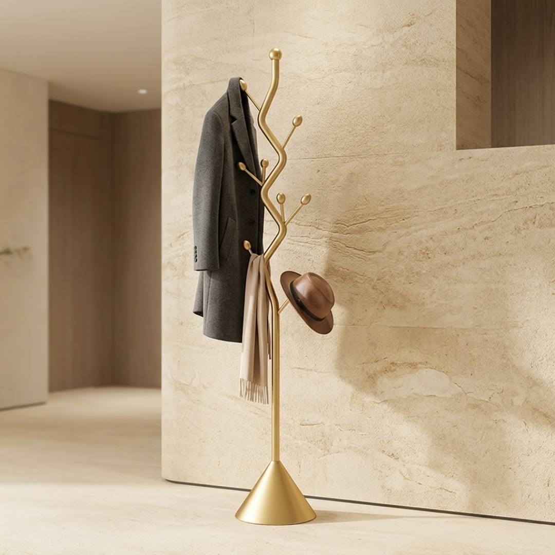 Modern Gold Finish Tree Shape Multi Hook Metal Coat Rack
