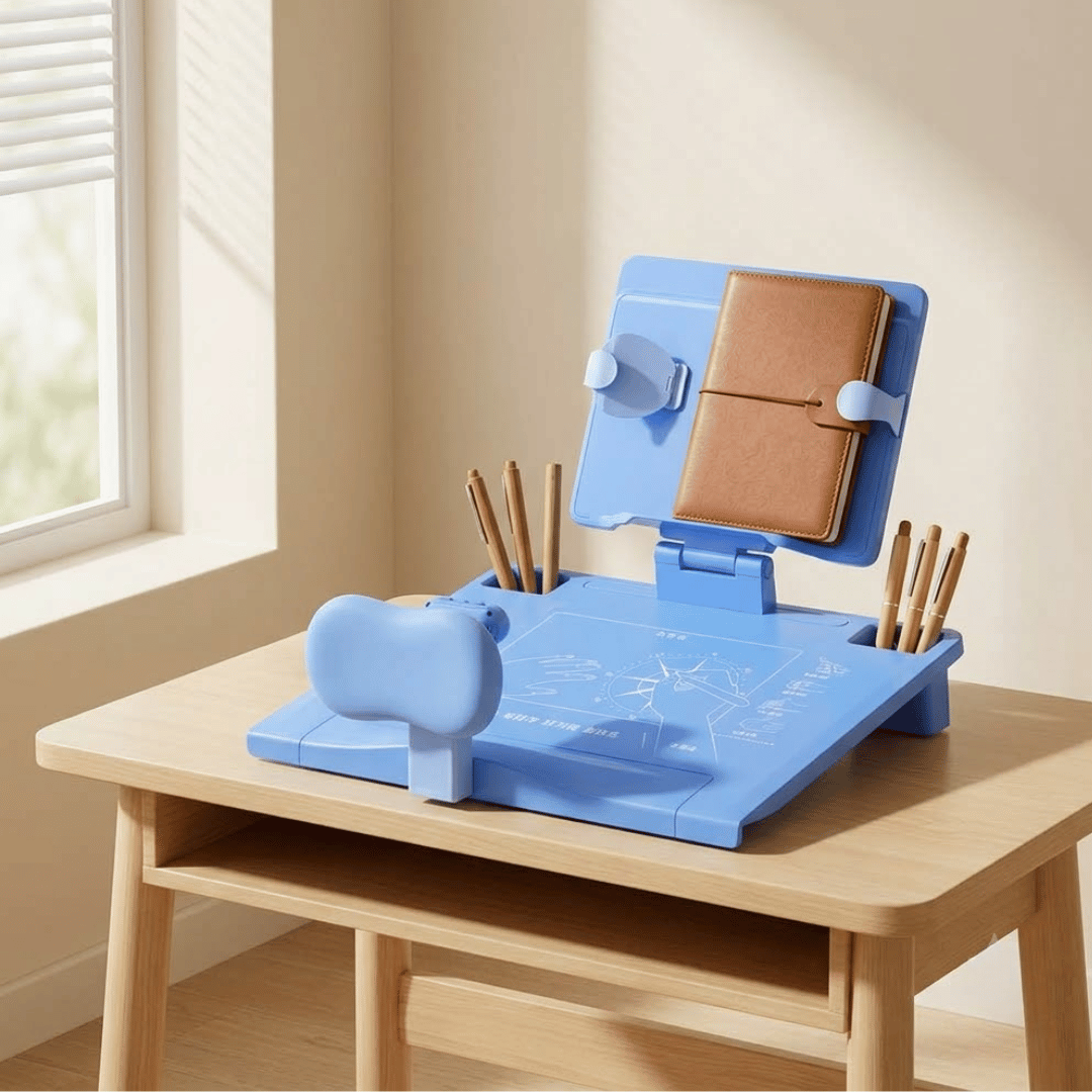 Kids Adjustable Posture Support Reading Stand Writing Board with Storage Compartments