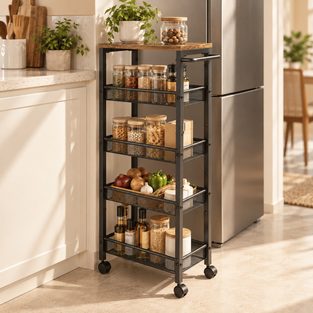 Space Saving Five Tier Mobile Storage Organizer with 360° Wheels
