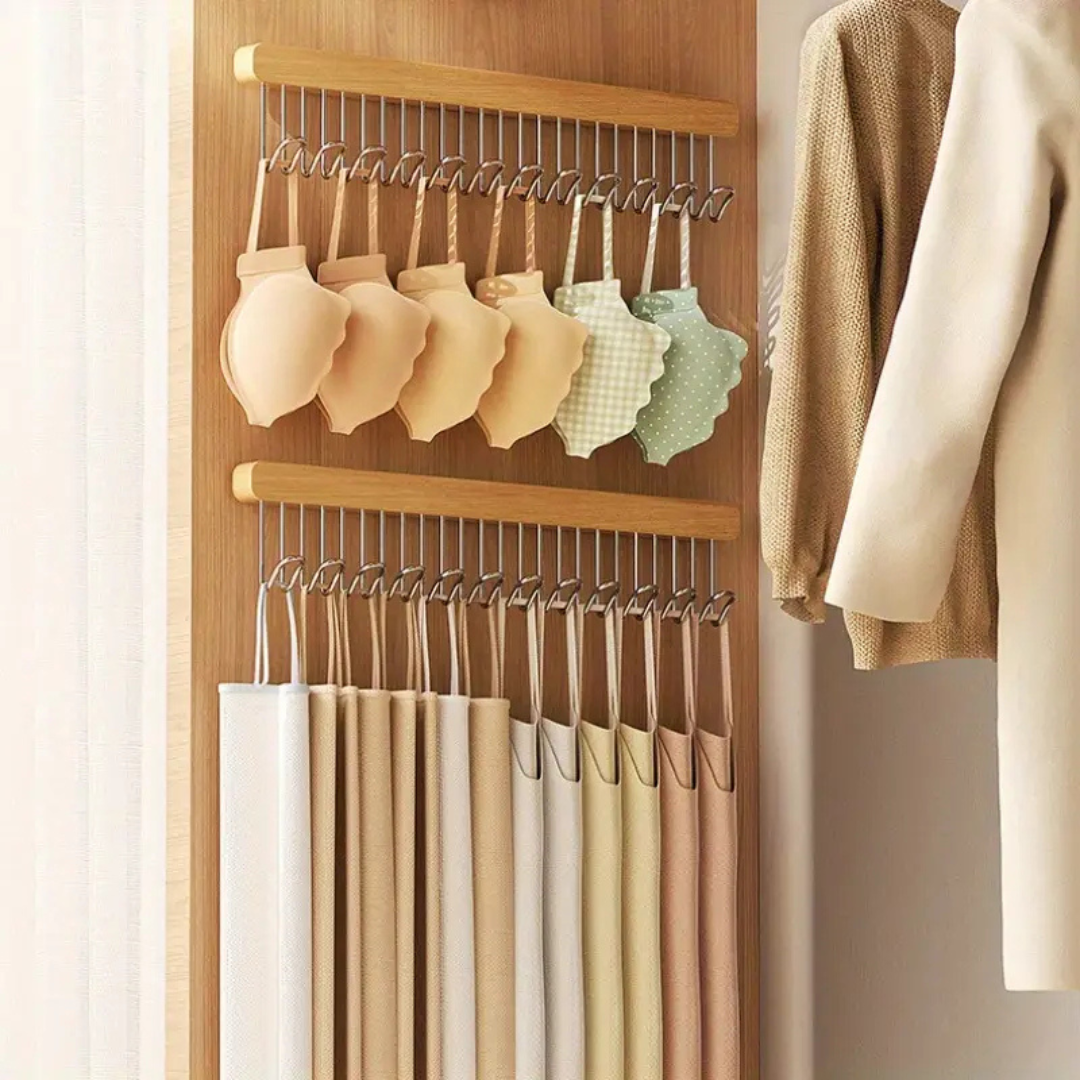 Homero Wooden Pull-Out Sliding Closet Organizer 12 Hooks