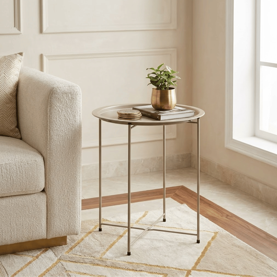 Minimalist Folding Metal Side Table with Removable Tray