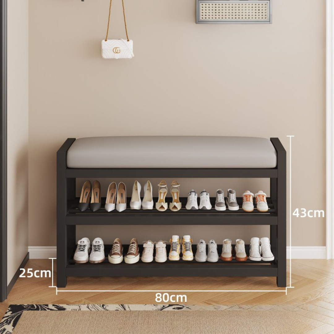 Multifunctional Carbon Steel Shoe Bench Rack with PU Leather Cushion