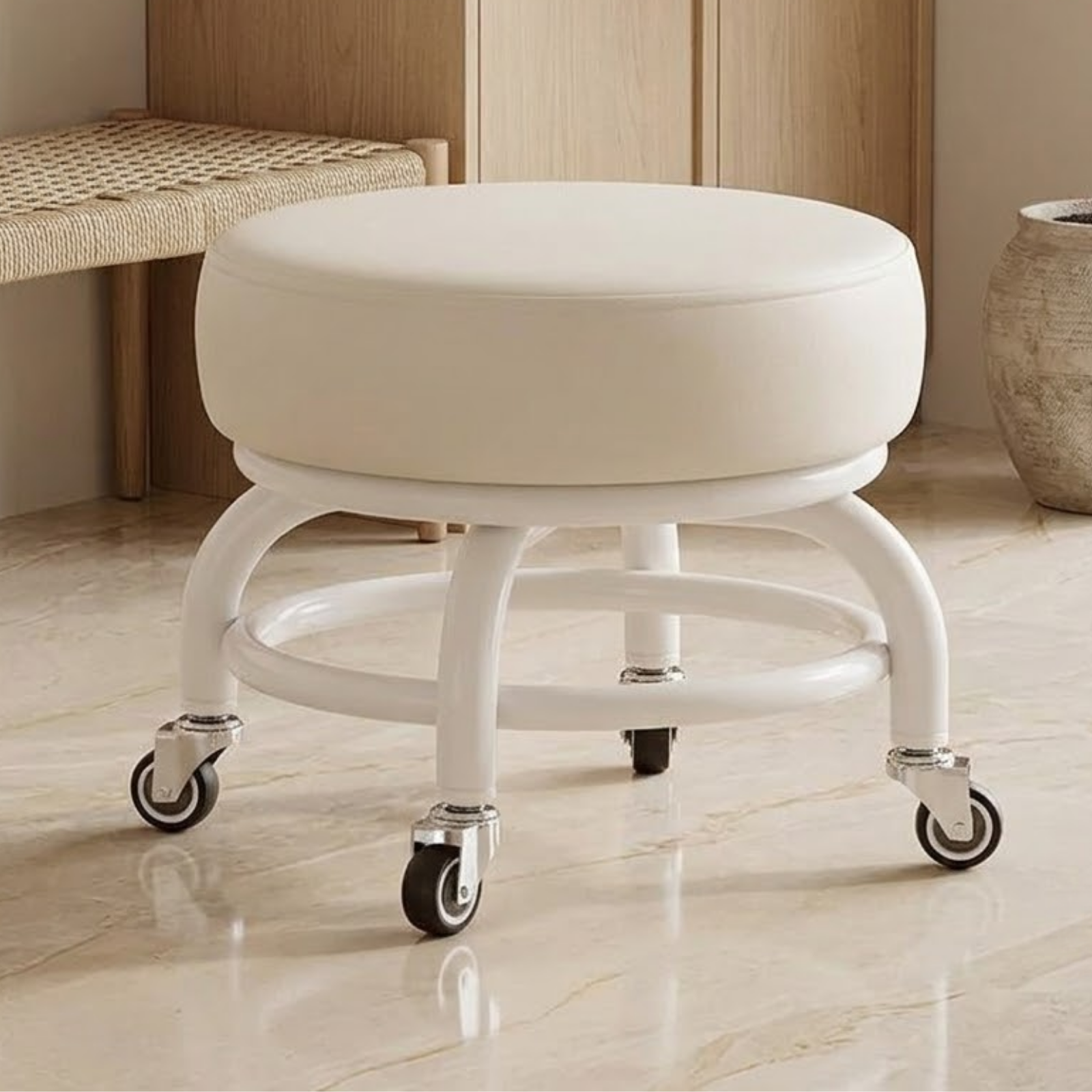 360° Rotating PU Cushion Seat Rolling Stool