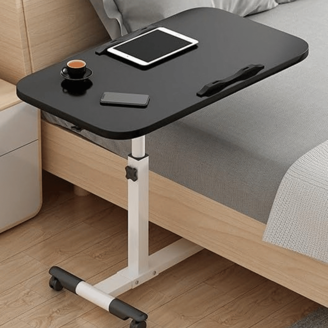 Height Adjustable Laptop Table with Wheels & Rotating Tabletop
