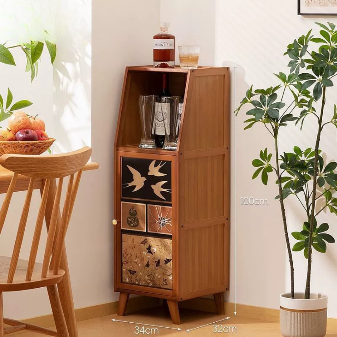 Multi-Purpose Vintage Printed Bamboo Sideboard Cabinet - 100cm Height