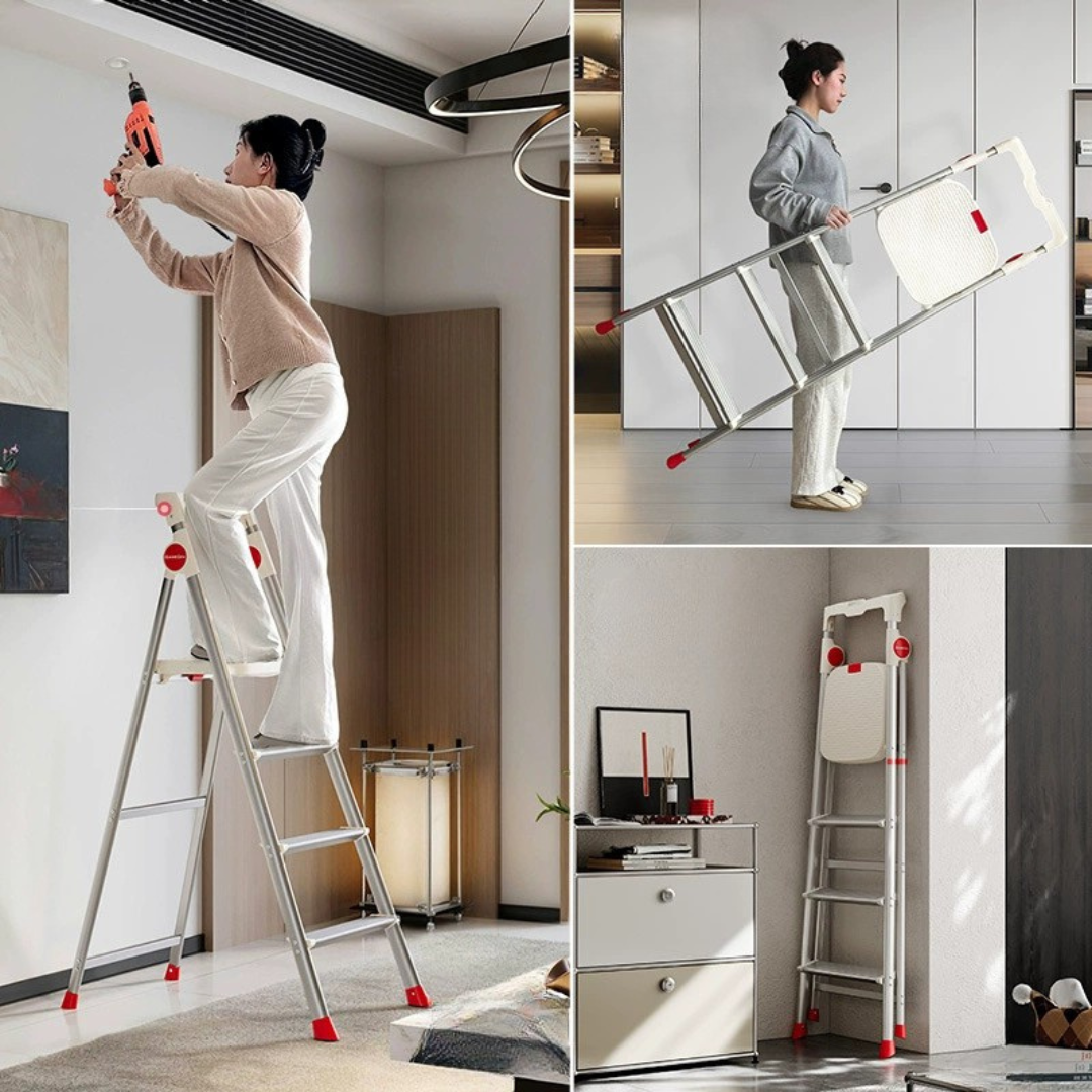 HOMERO Premium Foldable Aluminum Lightweight Anti-Slip Design 4-Step Model Ladder