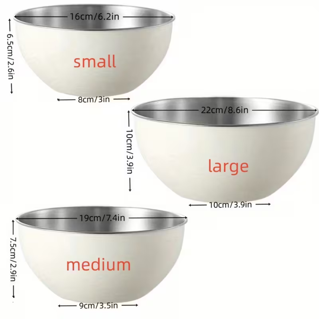 Multi-Purpose Usage Stainless Steel Cream Finish Bowl (Set of 3)