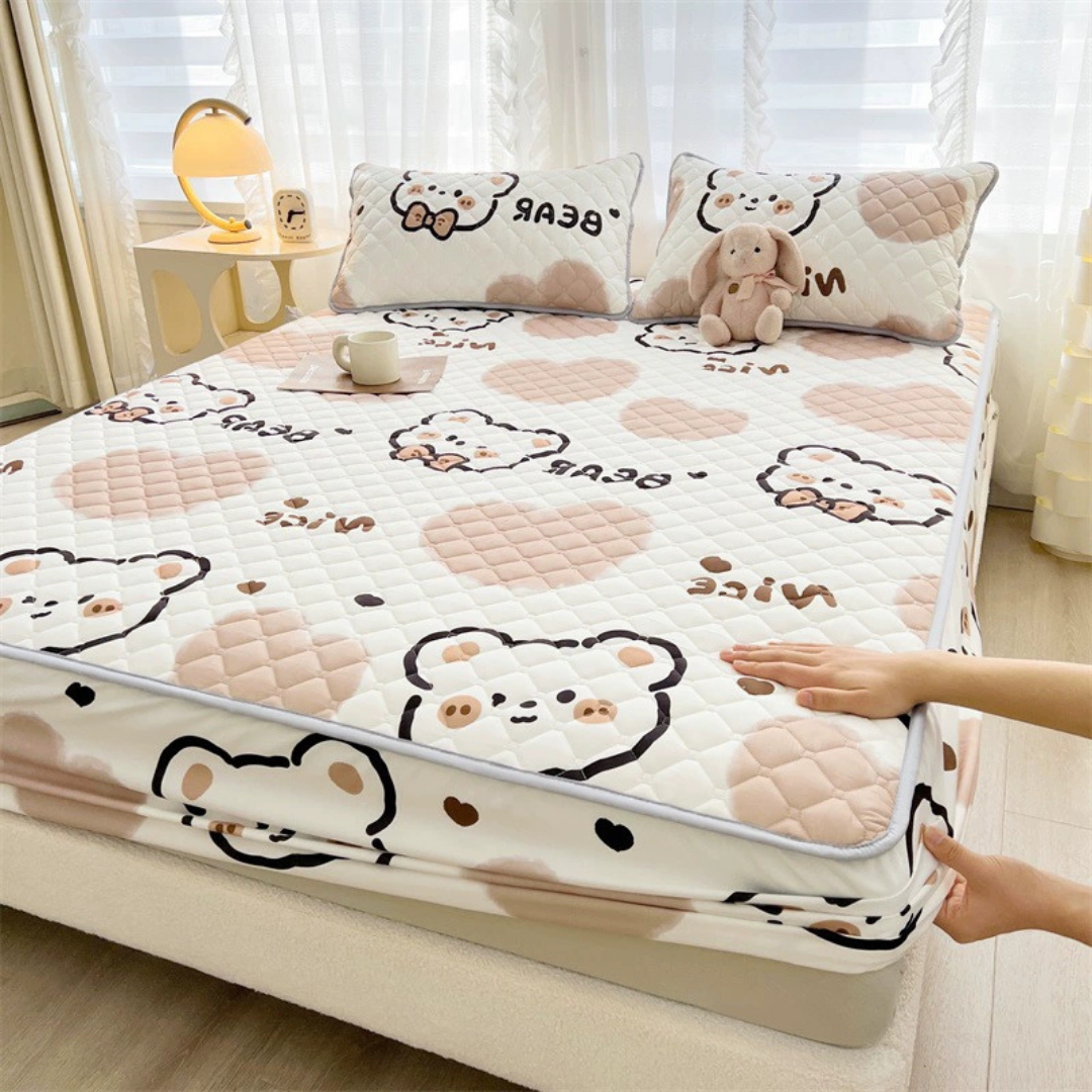 Antibacterial Breathable and Skin Friendly Comfortable Quilted Fitted Bed Sheet with Pillow Cover