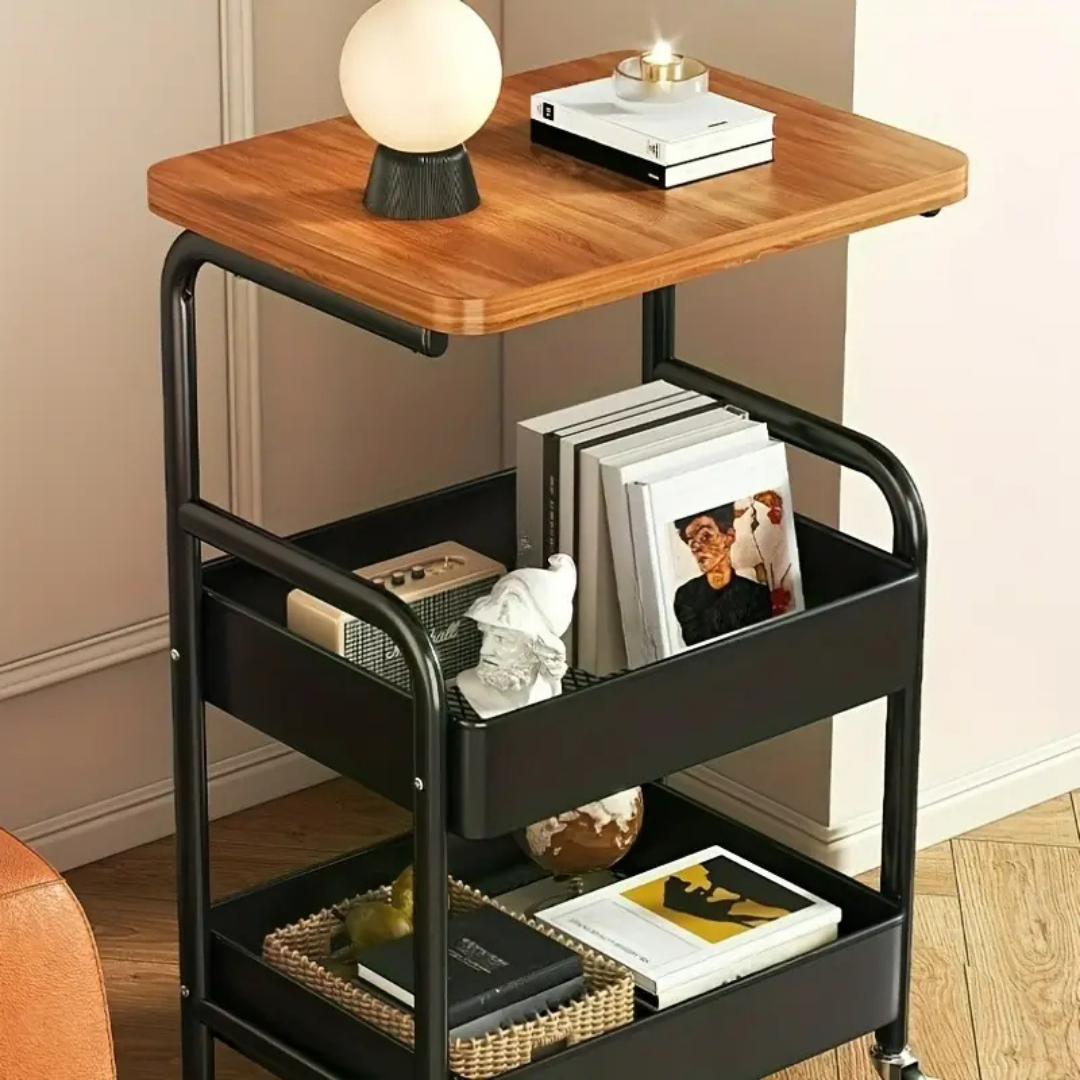 Homero 3-Tier Iron Durable Wood Slim Storage Rack