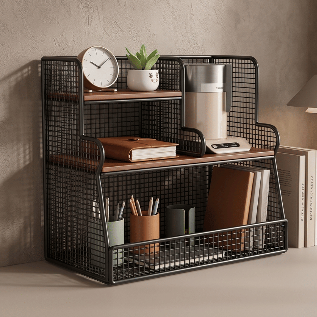 Three Layer Segmented Storage Organizer with Open Shelves