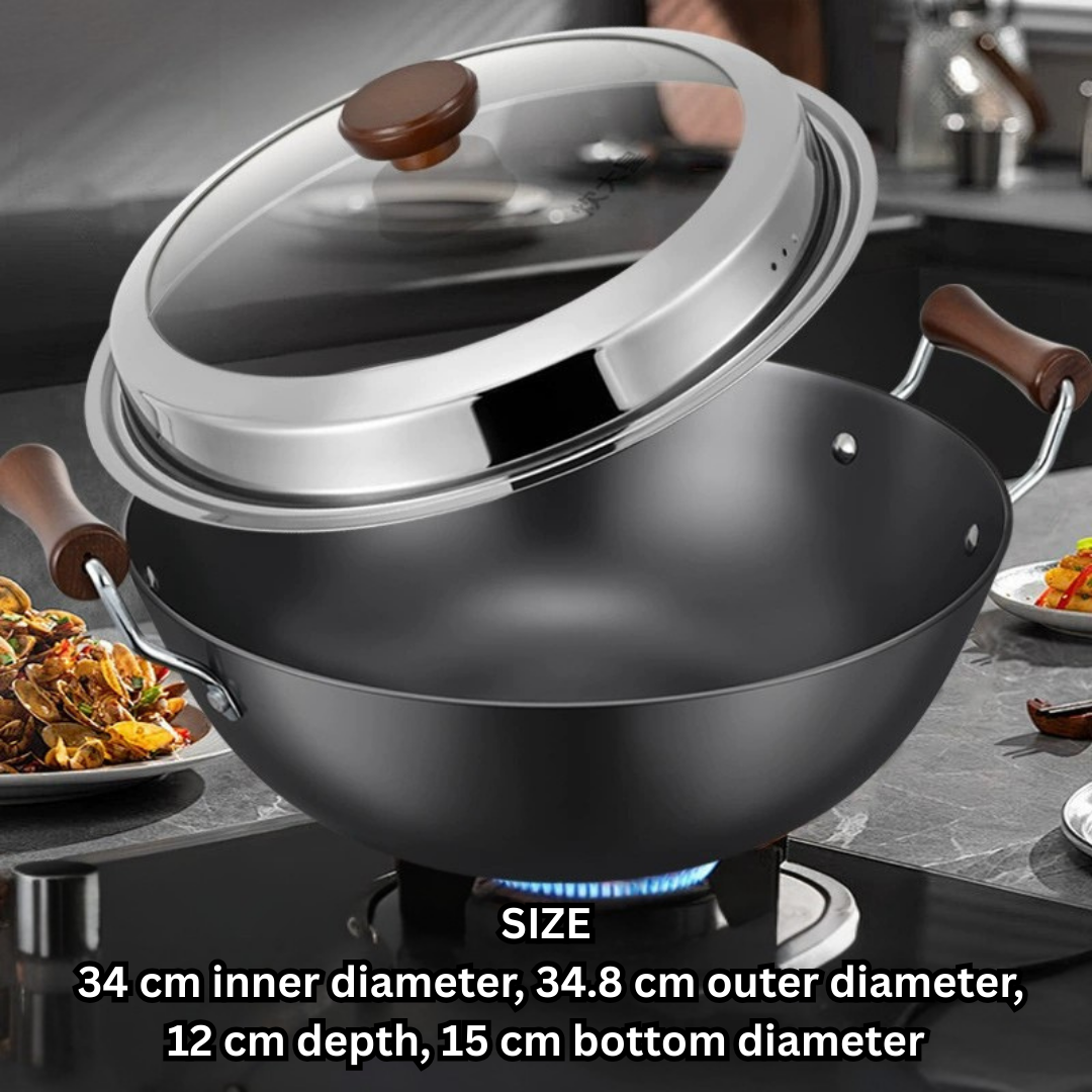 HOMERO Multi-Purpose Cast Iron Large Capacity Deep Kadai with Wooden Handle