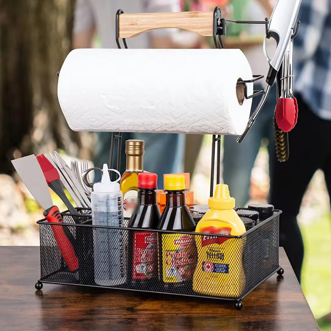 HOMERO Multi Compartment Space Saving Portable Caddy with Bamboo Handle