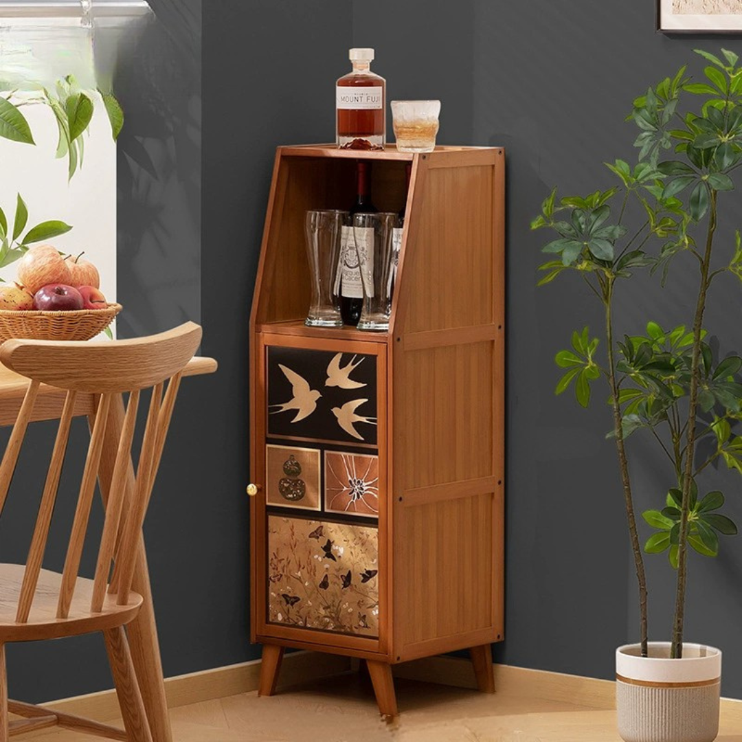 Multi-Purpose Vintage Printed Bamboo Sideboard Cabinet - 100cm Height