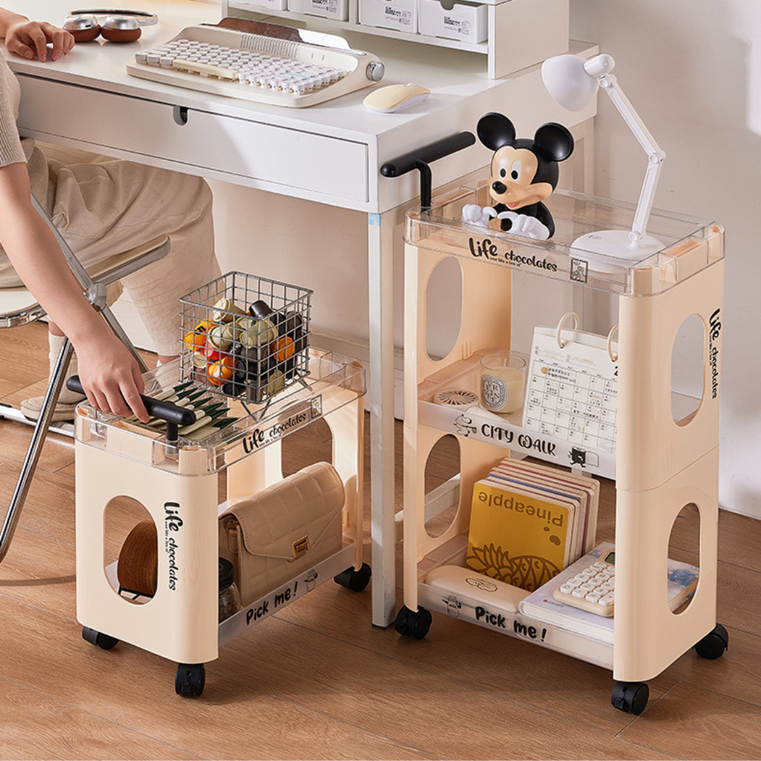 Rolling Multi Layer Space Storage Organizer Rack With Handle and Wheels 4 Layer