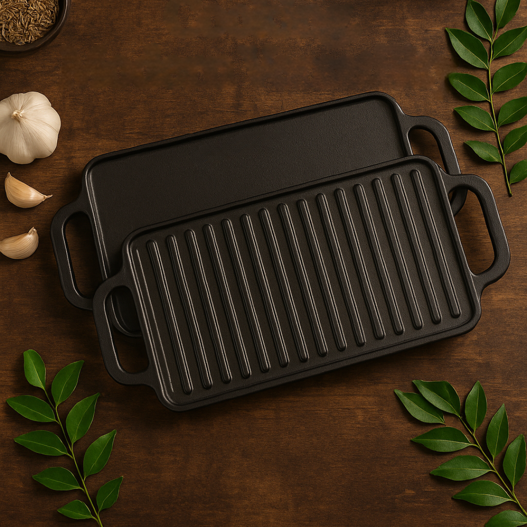 HOMERO Cast Iron Reversible Griddle Smooth Grill Surface