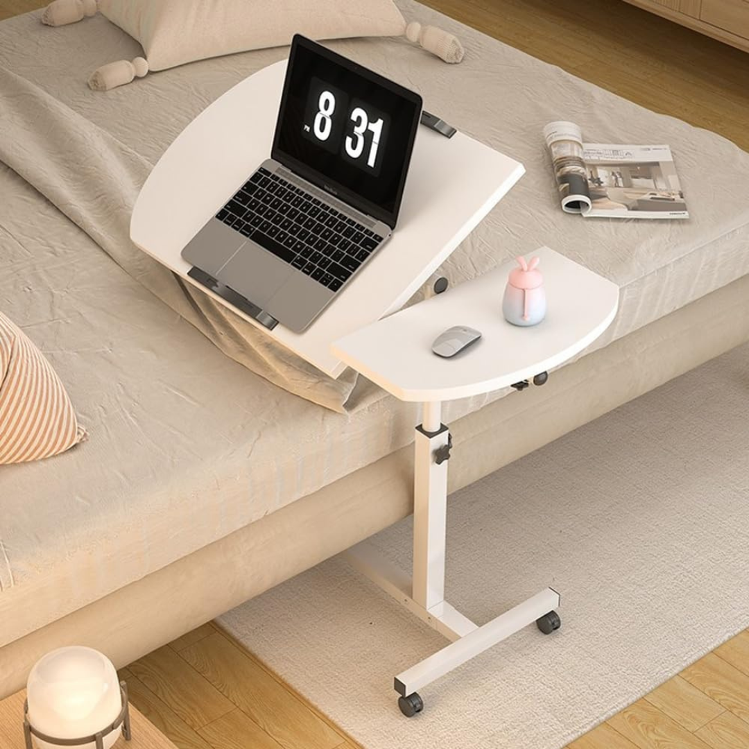 Adjustable Overbed Laptop Table with Tilting Panel & Lockable Wheels