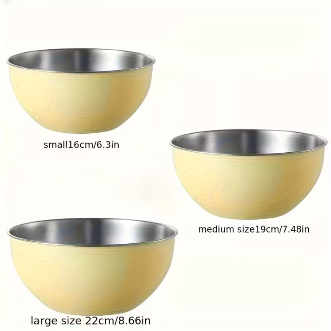 Multi-Purpose Usage Stainless Steel Cream Finish Bowl (Set of 3)