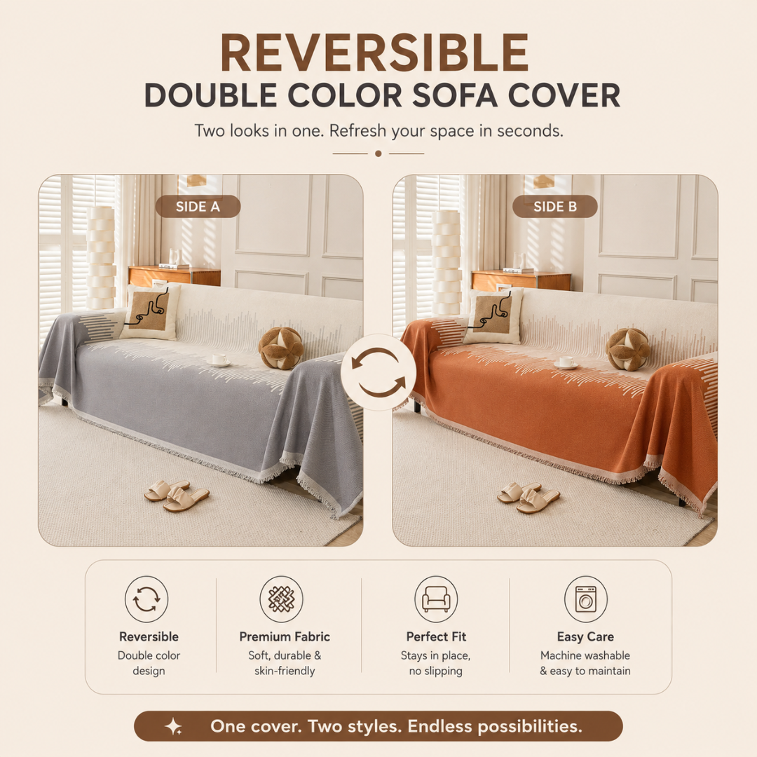 Double Color Premium Chenille Fabric Comfortable Reversible Sofa Cover