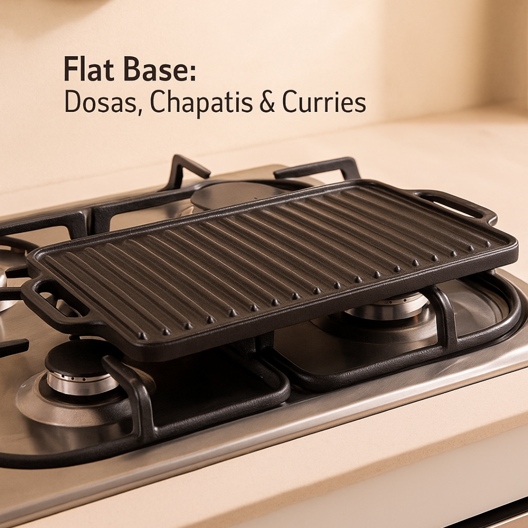 HOMERO Cast Iron Reversible Griddle Smooth Grill Surface