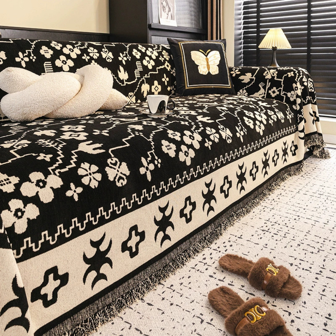 Premium Chenille Jacquard Throw Sofa Cover with Floral Pattern
