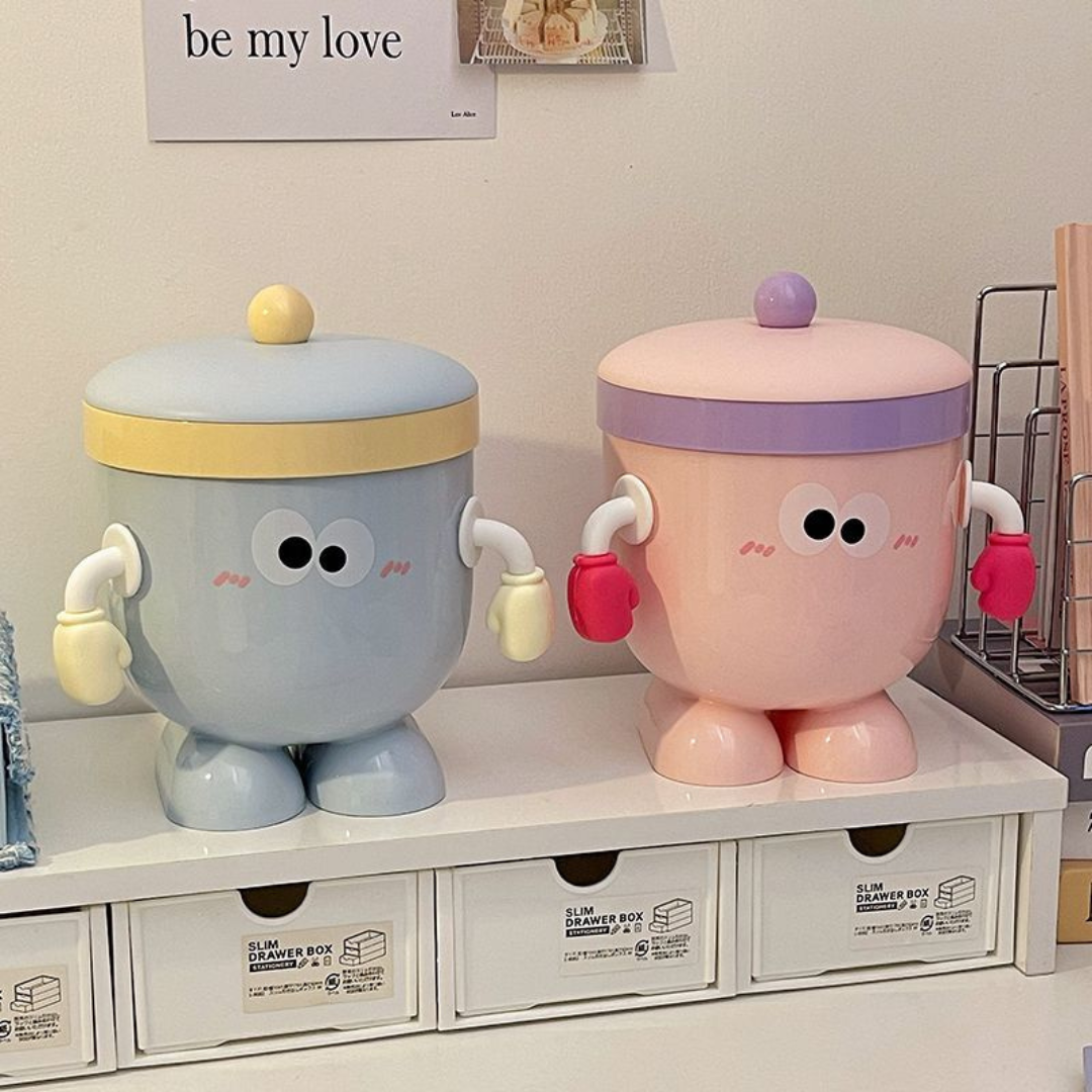 Cute Flip-Top Big Eye Multi-Use Trash Bin