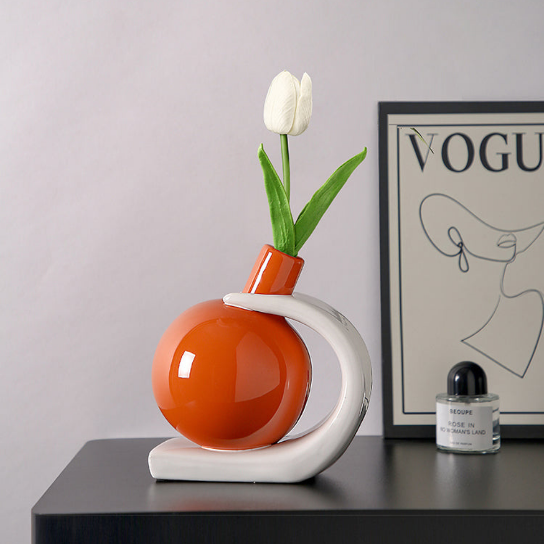 HOMERO Modern Nordic Style Ceramic Flower Vase With Flower