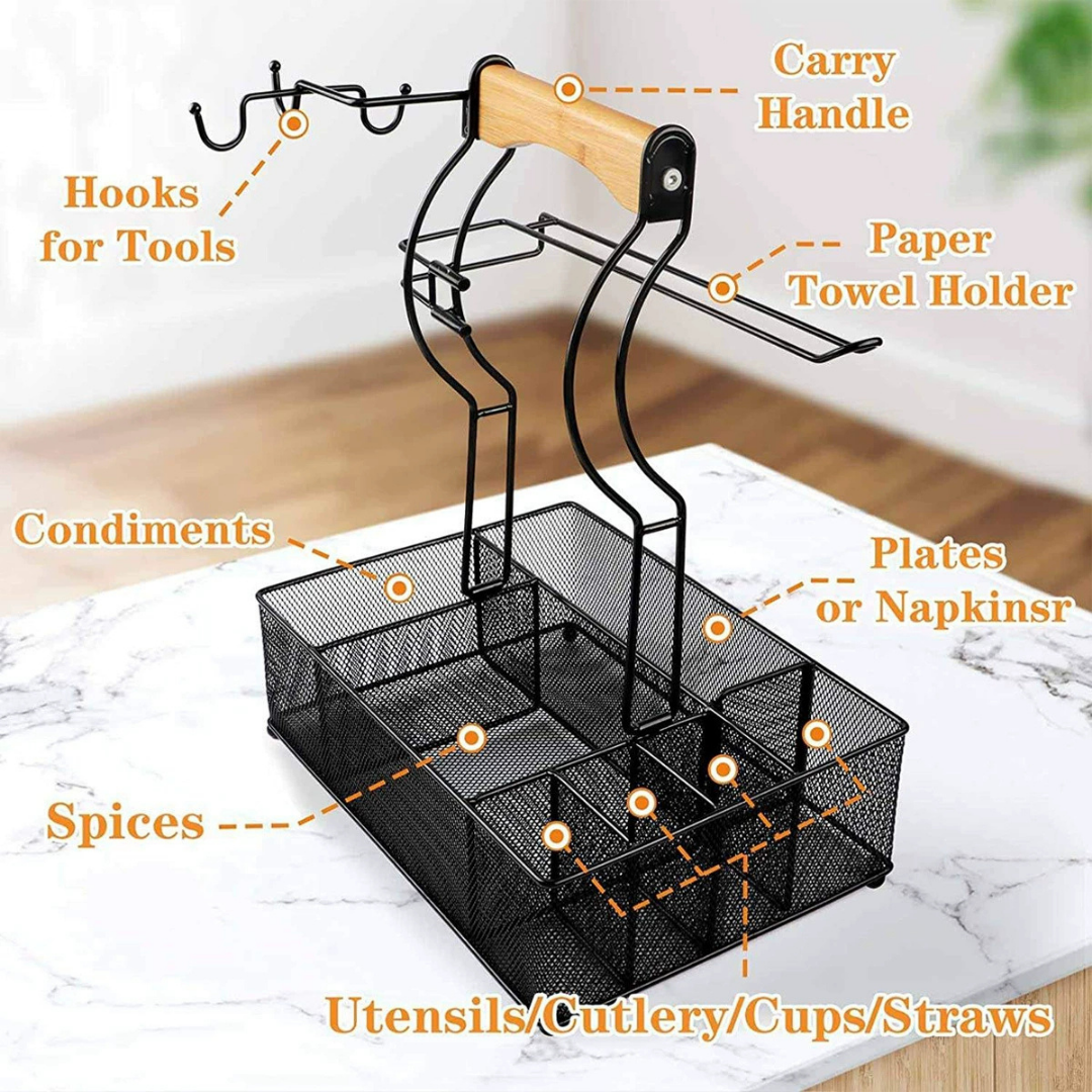 HOMERO Multi Compartment Space Saving Portable Caddy with Bamboo Handle