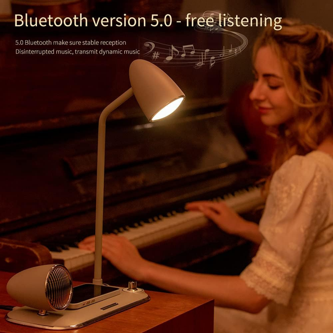 HOMERO 3 in 1 Eye-Caring Desk Lamp with Bluetooth Speaker Wireless Charger