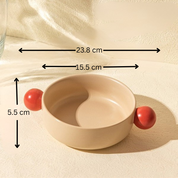 Beaded Double Handle Ceramic Bowl (Set of 4-Multi Colour)