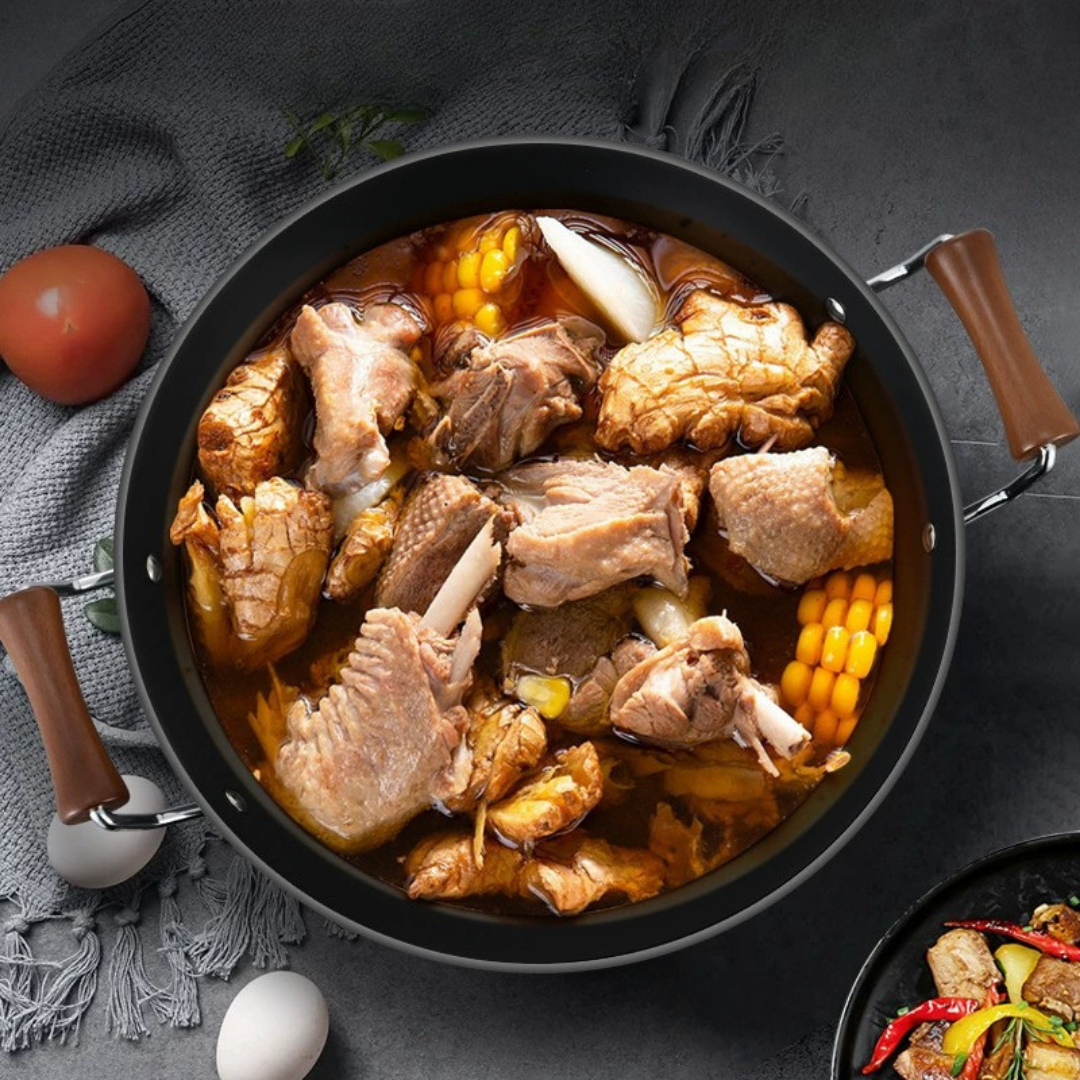 HOMERO Multi-Purpose Cast Iron Large Capacity Deep Kadai with Wooden Handle