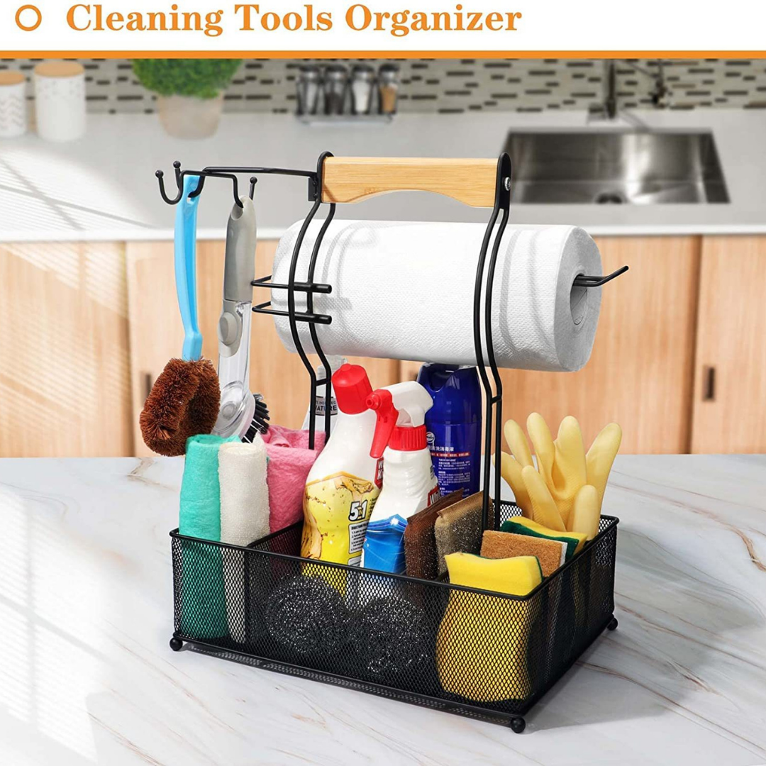 HOMERO Multi Compartment Space Saving Portable Caddy with Bamboo Handle