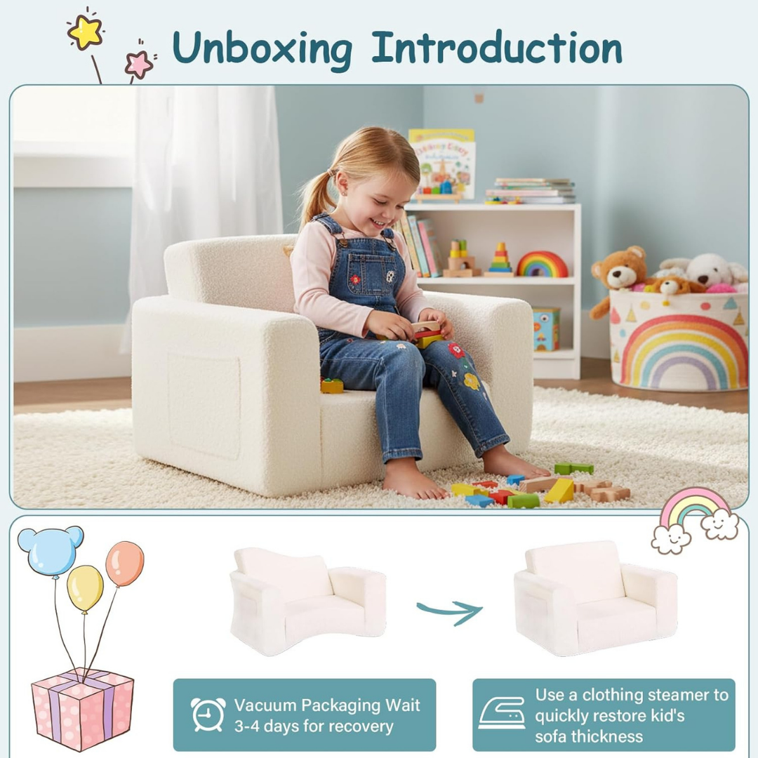 HOMERO 2-in-1 Convertible Kids Premium Foldable Toddler Chair Sofa Lounger