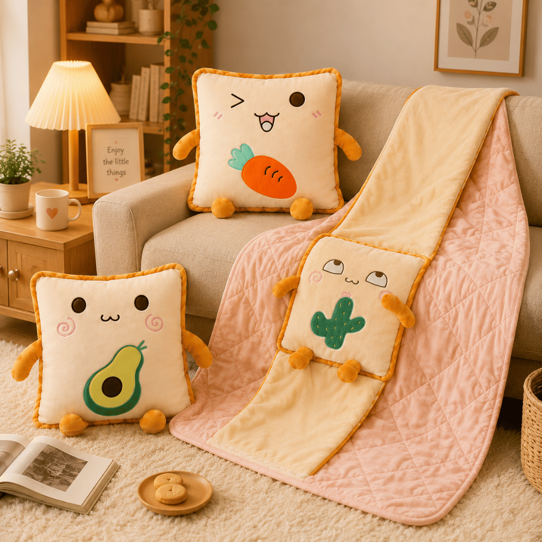 Homero 3D Cute Toast Pillow Blanket 2 in 1 Foldable Plush Quilt